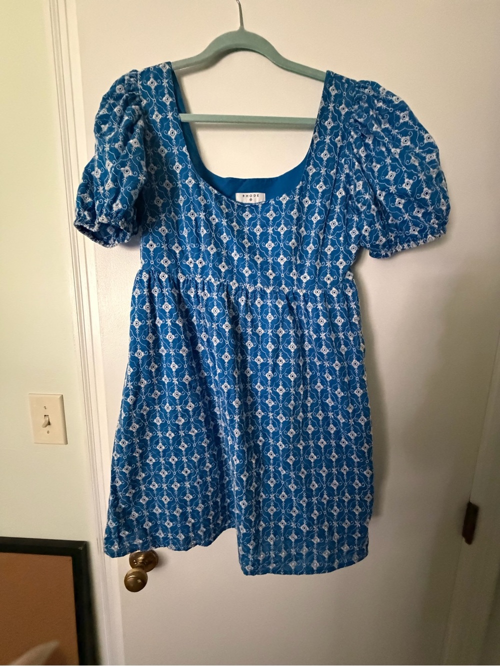RHODE Blue Printed Puff-Sleeve Mini Dress